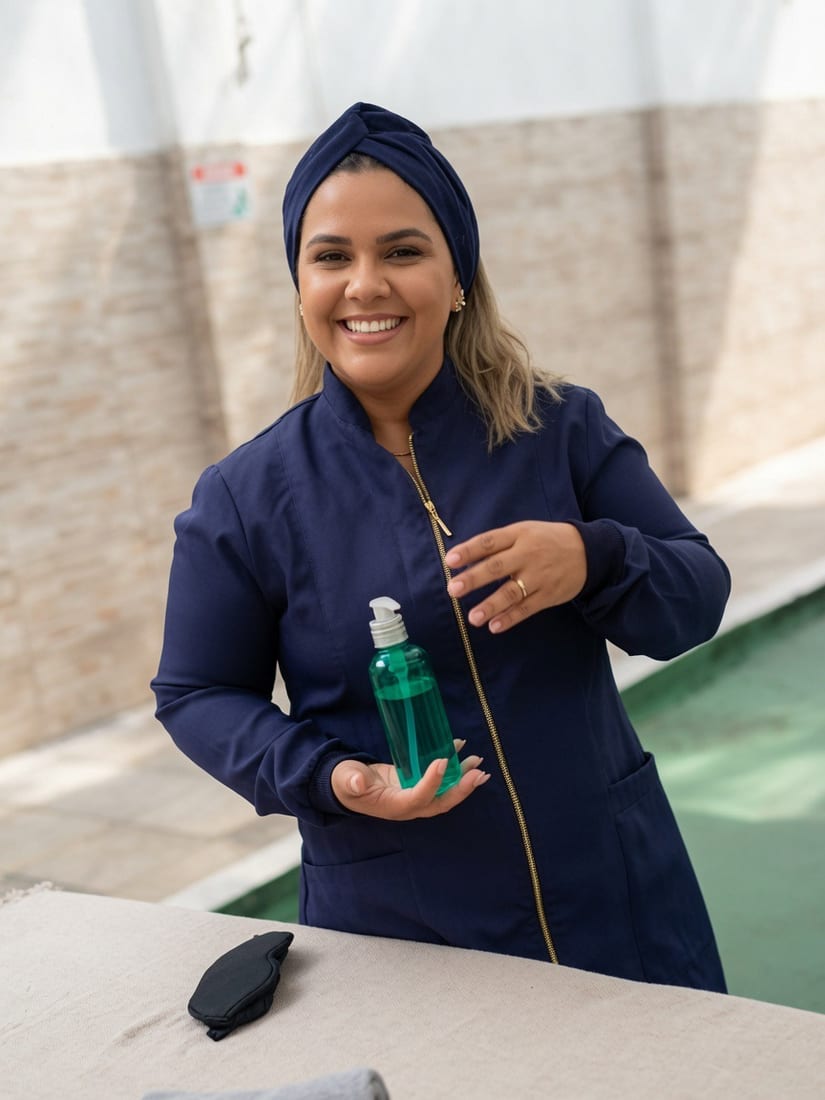 Atilana Santos preparando o ambiente e os óleos para a sessão